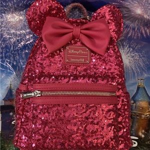 Loungefly Disney Minnie Mouse Pink Orchid Sequin Mini Backpack